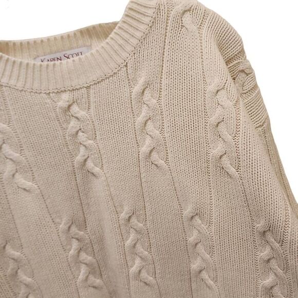 Karen Scott Men's Ivory Cable Knit Crew Neck Pullover Sweater Size Medium - Picture 7 of 11